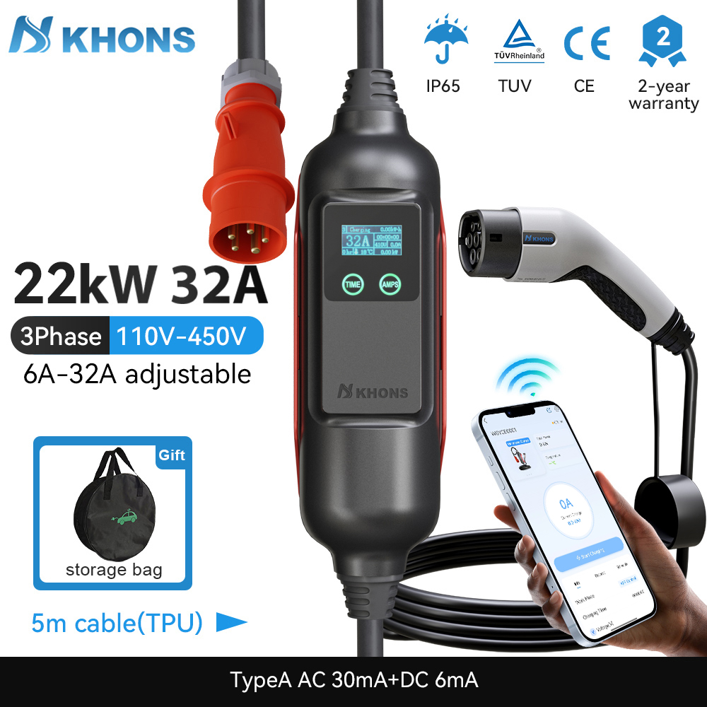 Ev Charger Type 2 22Kw 32A 3 Phase - Khons ポータブル EV 充電器 Type2 32A