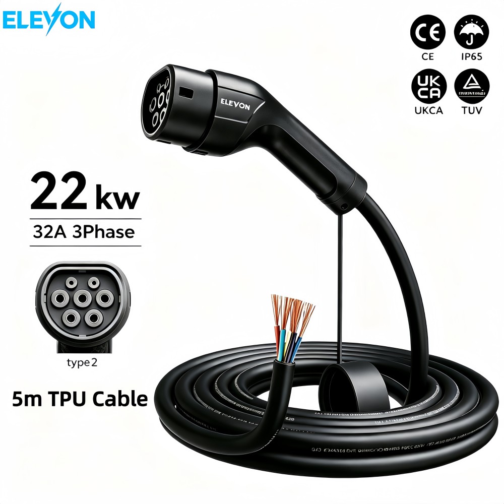 Ev Charger Type 2 22Kw 32A 3 Phase - ELEVON EV充電器 タイプ2 メス カーサイド 5m