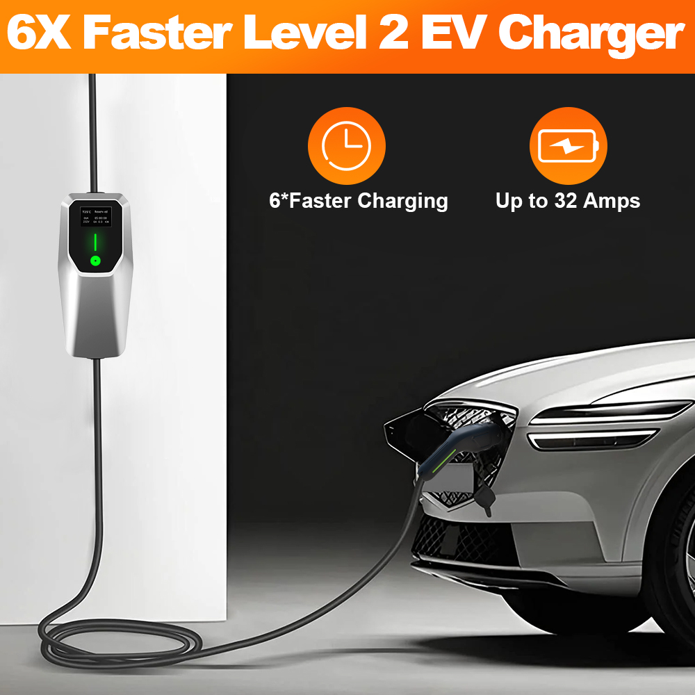 J1772 Evse 32A Level 2 Charger - Junsun 32A レベル1&2 EV充電器 110V-240V ポータブル電気自動車充電ステーション