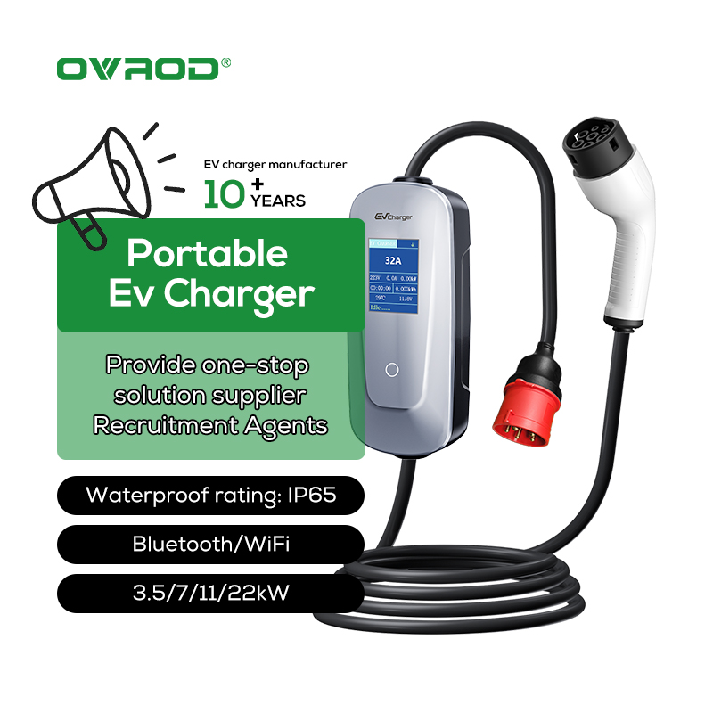 Type 2 Portable Ev Charger 11Kw Cee - オヴロッド電気自動車16Aモード2 EVSE充電ボックス レベル2 ポータブルEV充電器 11kW タイプ2