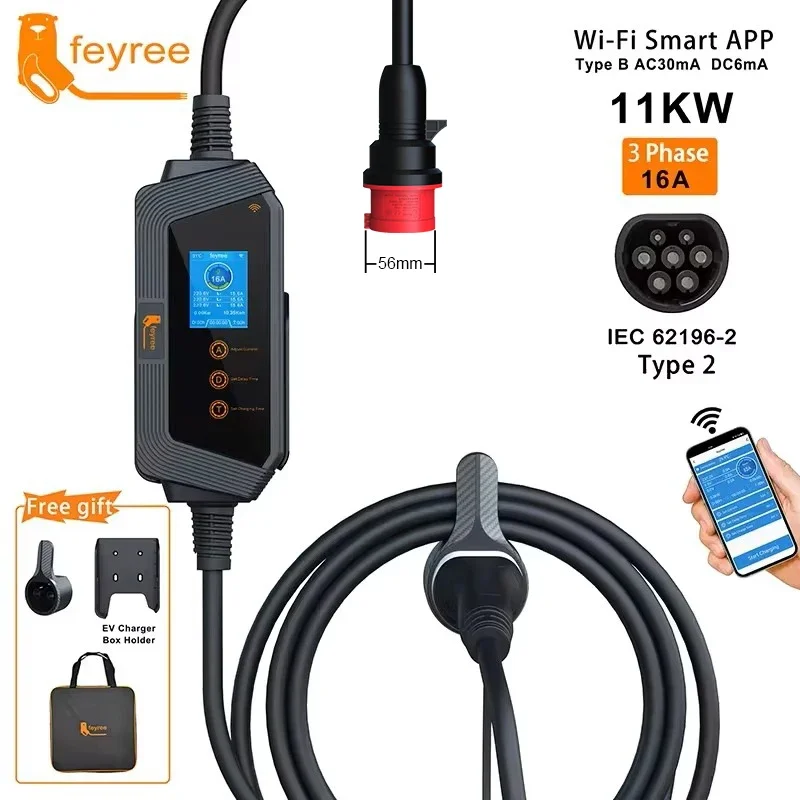feyree 11KW 16A 3相 タイプ2 ポータブルE - Type 2 Portable Ev Charger 11Kw Cee のレビューと価格