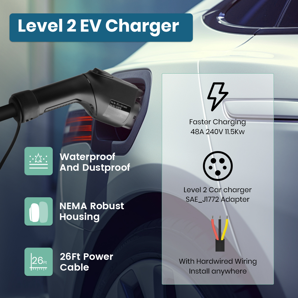 ジュンサン レベル2 EV充電器 48A 11KW SAE  - J1772 Evse 32A Level 2 Charger のレビューと価格